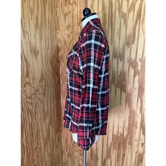 UNTUCKit For her Knit Plaid Button Up Shirt Womens Black & Red Western 8 - Picture 5 of 9